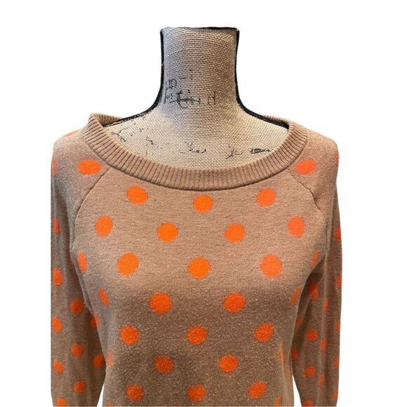 Gap Women's M Orange Polka Dot Pullover Sweater Long Sleeve Crew Neck - Picture 2 of 9